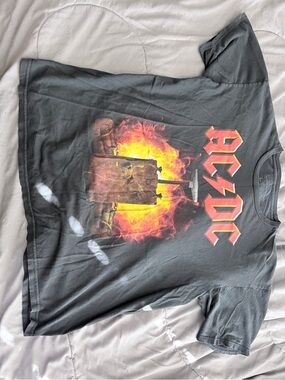 Live Nation AC/DC Black Graphic Tee with Red and Yellow Flame Art